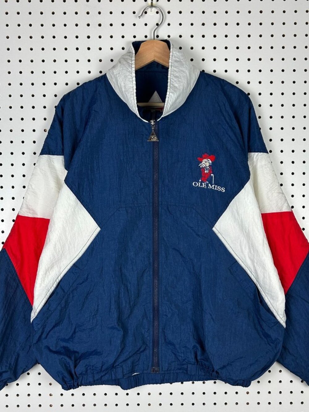Colonel Reb Ole Miss Rebels Track Jacket Medium Full Zip 90s RARE Blue Red White